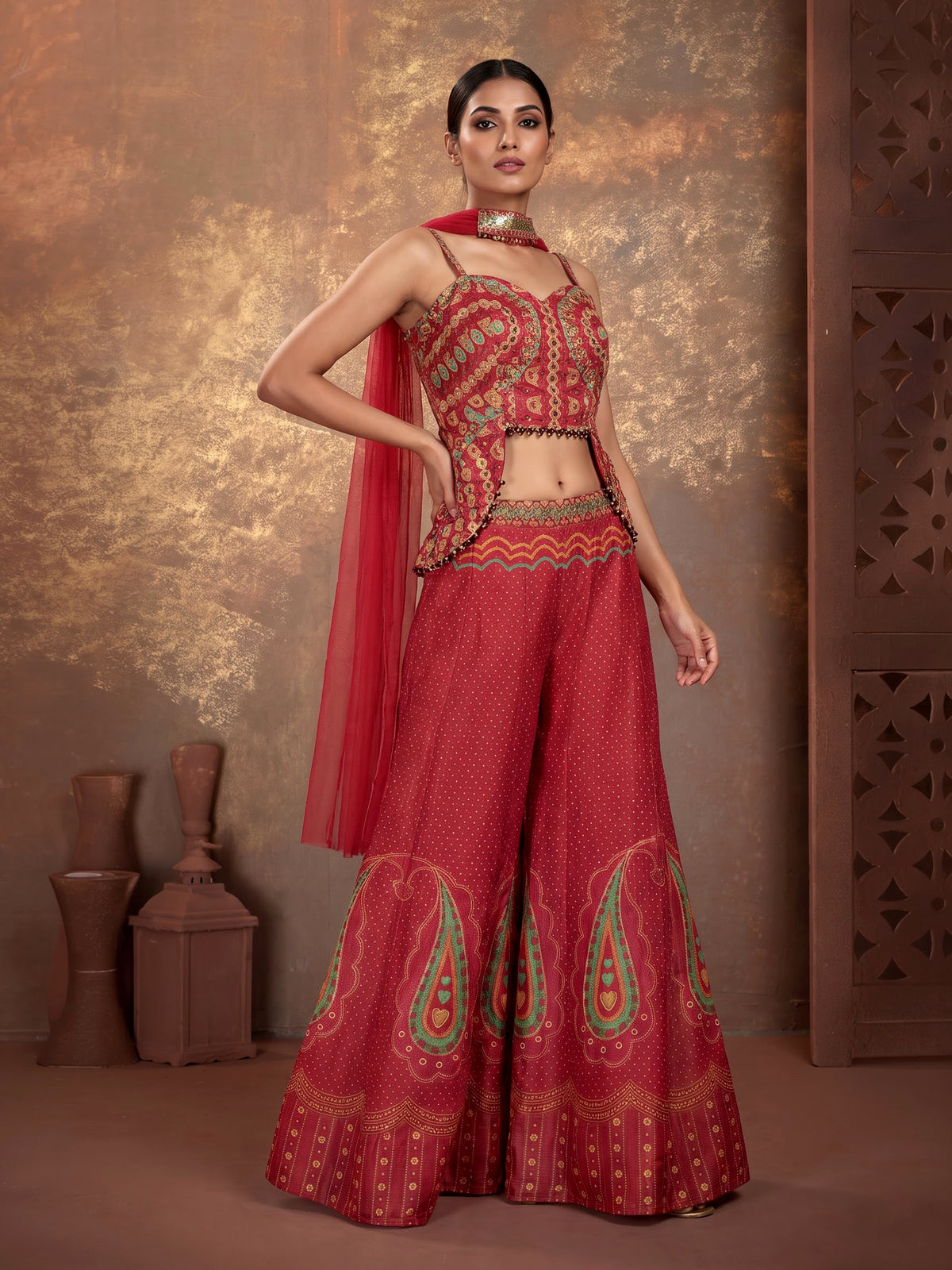 Rani pink bandhani printed women sharara suit