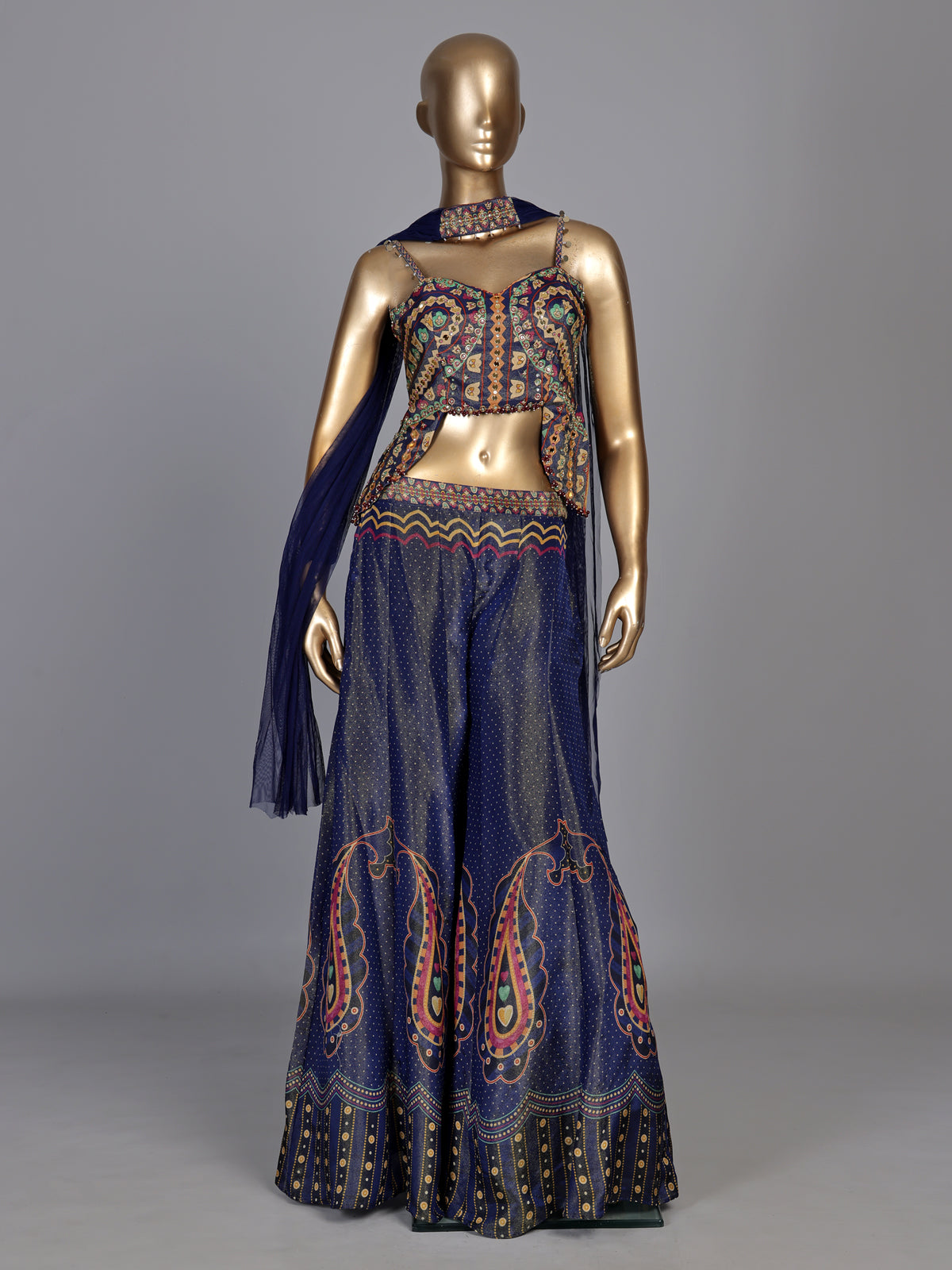 Blue bandhani printed women sharara suit
