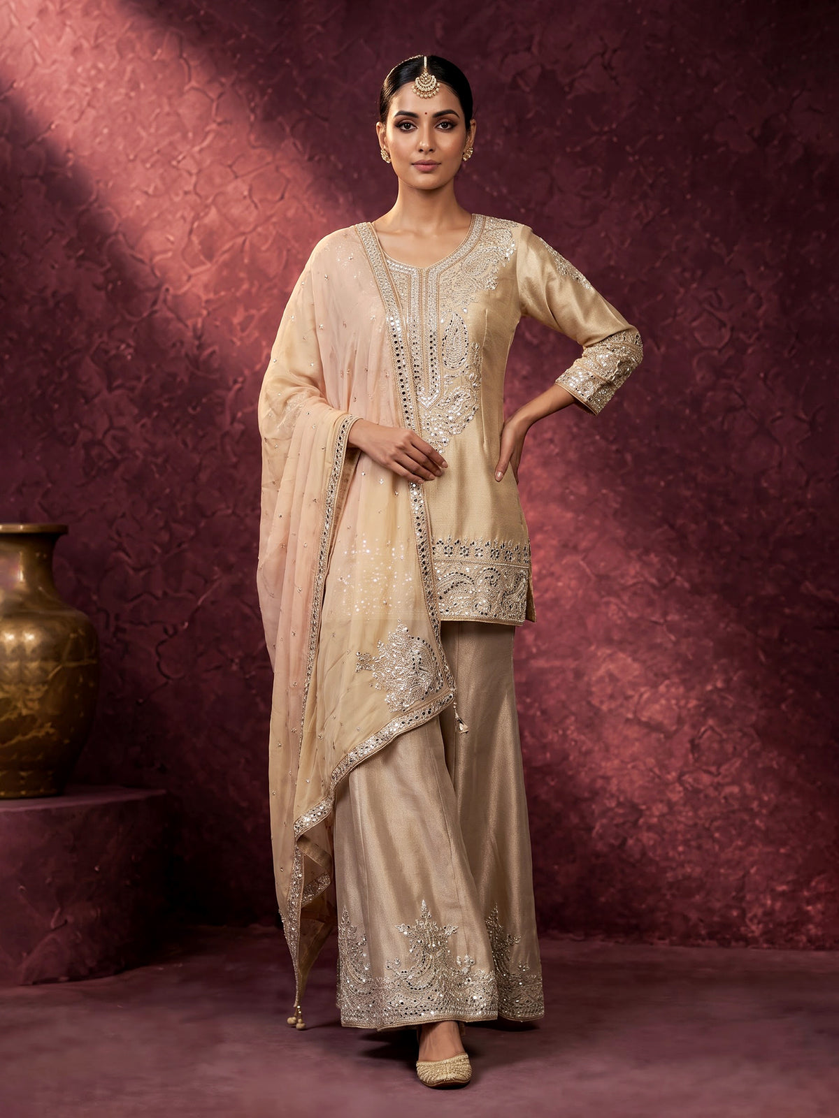Gold ornamental women sharara suit