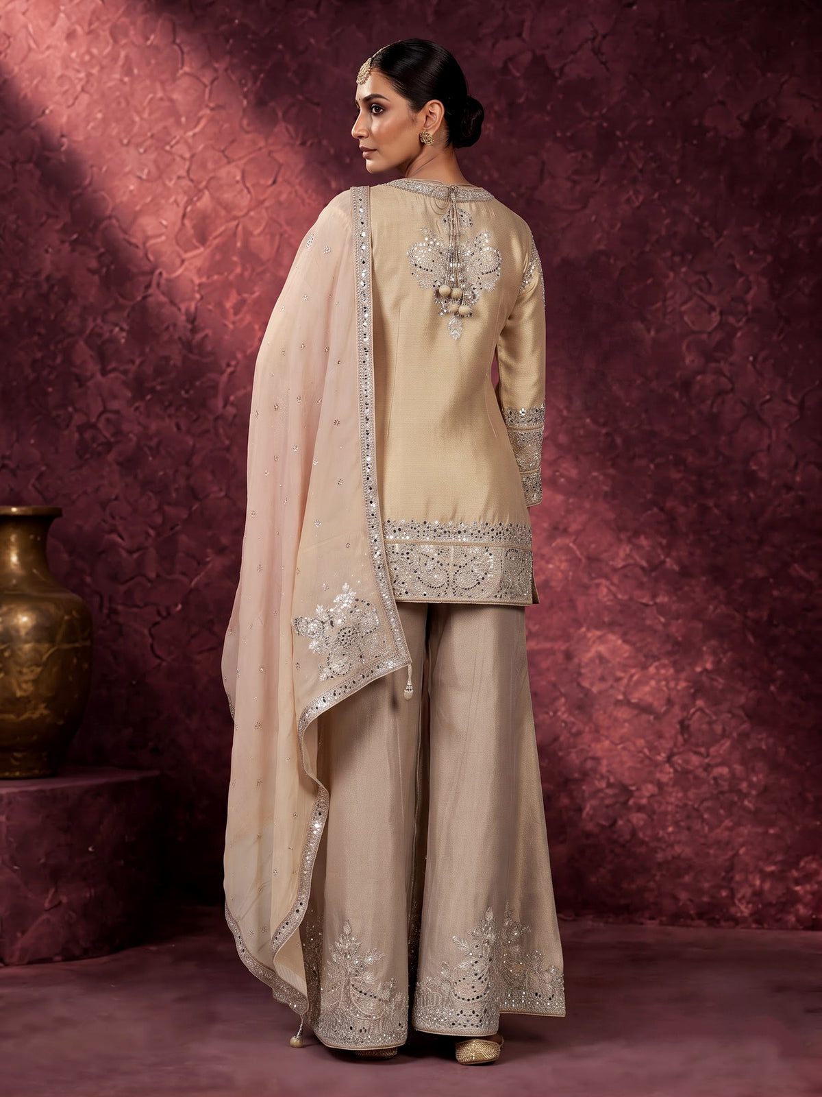 Gold ornamental women sharara suit