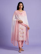 Pink white crochet lace women pant suit