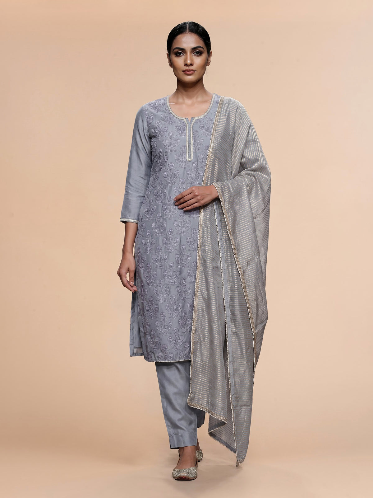 Stone blue cutdana jaal women pant suit