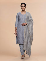 Stone blue cutdana jaal women pant suit