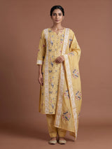 Yellow persian garden bird women pant suit