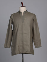 Mehendi green linen short kurta with mandarin collar