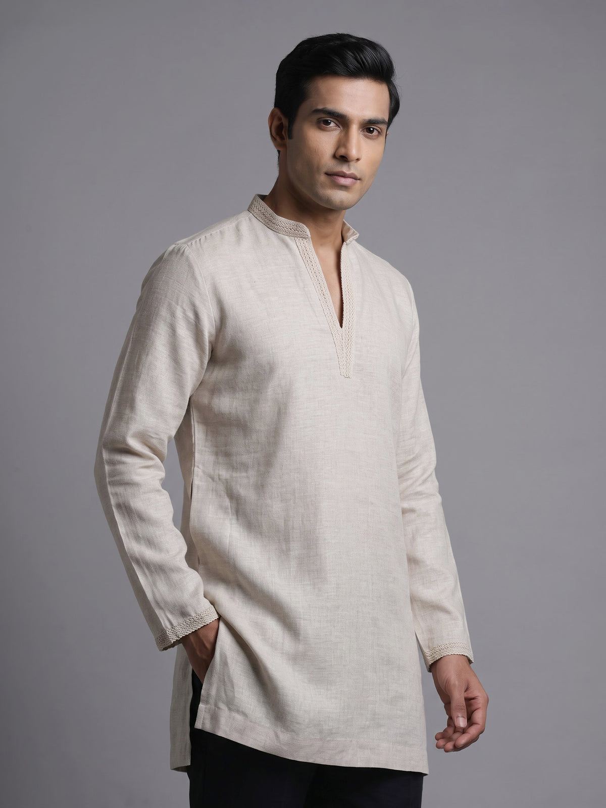 Natural beige linen short kurta