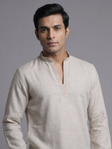 Natural beige linen short kurta