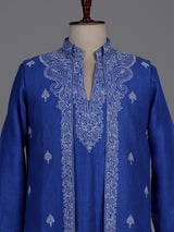 Blue embroidered jute waistcoat set