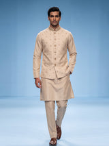 Antique beige zardosi embroidered bandhgala waistcoat set