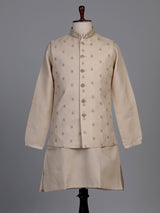 Antique beige zardosi embroidered bandhgala waistcoat set