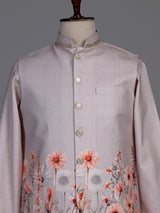 Blush pink floral print Nehru waistcoat kurta set