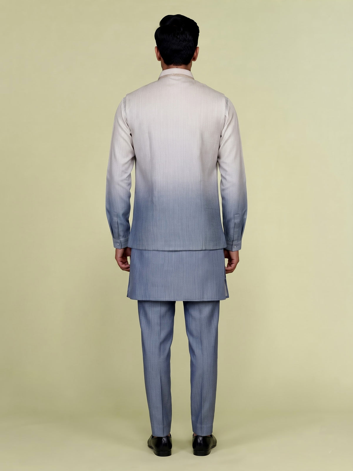 Slate blue ombre embellished waistcoat set