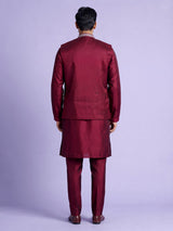 Maroon Kashmiri paisley embroidered Nehru waistcoat set