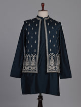 Midnight teal blue Kashmiri paisley embroidered waistcoat set