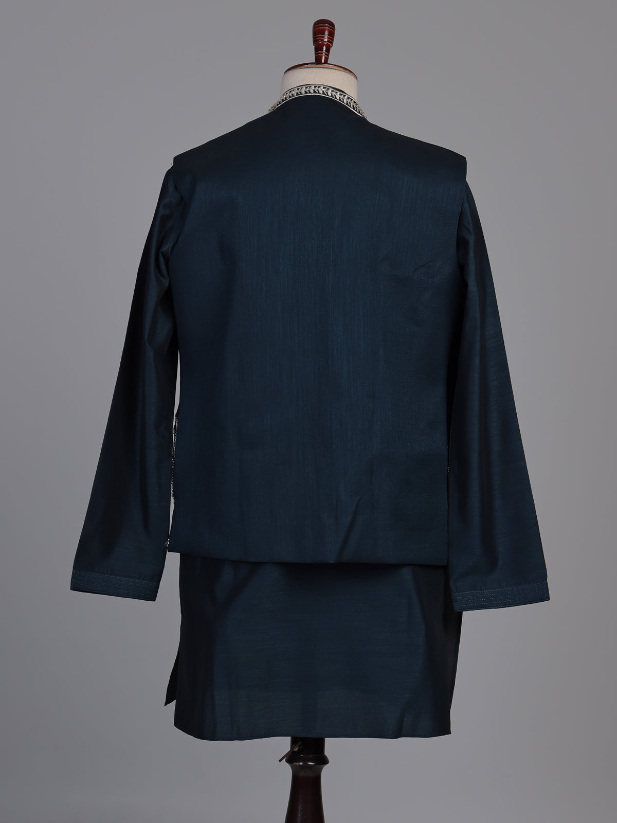 Midnight teal blue Kashmiri paisley embroidered waistcoat set