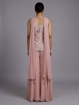 Peach organza and crepe embellished palazzo suit