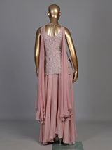 Peach organza and crepe embellished palazzo suit