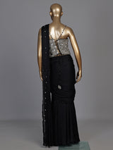 Midnight black georgette indowestern with embellished blouse and attached dupatta