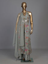 Elegant dusty mint blue anarkali suit with mirror embellishments