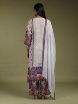 Elegant off-white pure crepe kurti set with zardosi embellishments