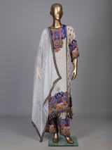 Elegant off-white pure crepe kurti set with zardosi embellishments