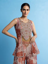 Onion pink floral jacquard palazzo suit with zardosi embellishments