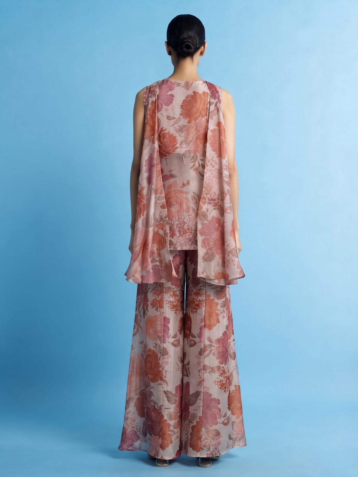 Onion pink floral jacquard palazzo suit with zardosi embellishments