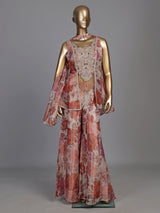 Onion pink floral jacquard palazzo suit with zardosi embellishments