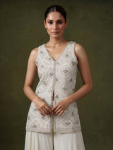 Cream organza and crepe embellished palazzo suit