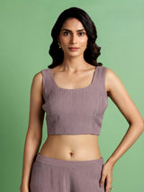 Pastel lavender lurex tissue palazzo suit with embellished yoke