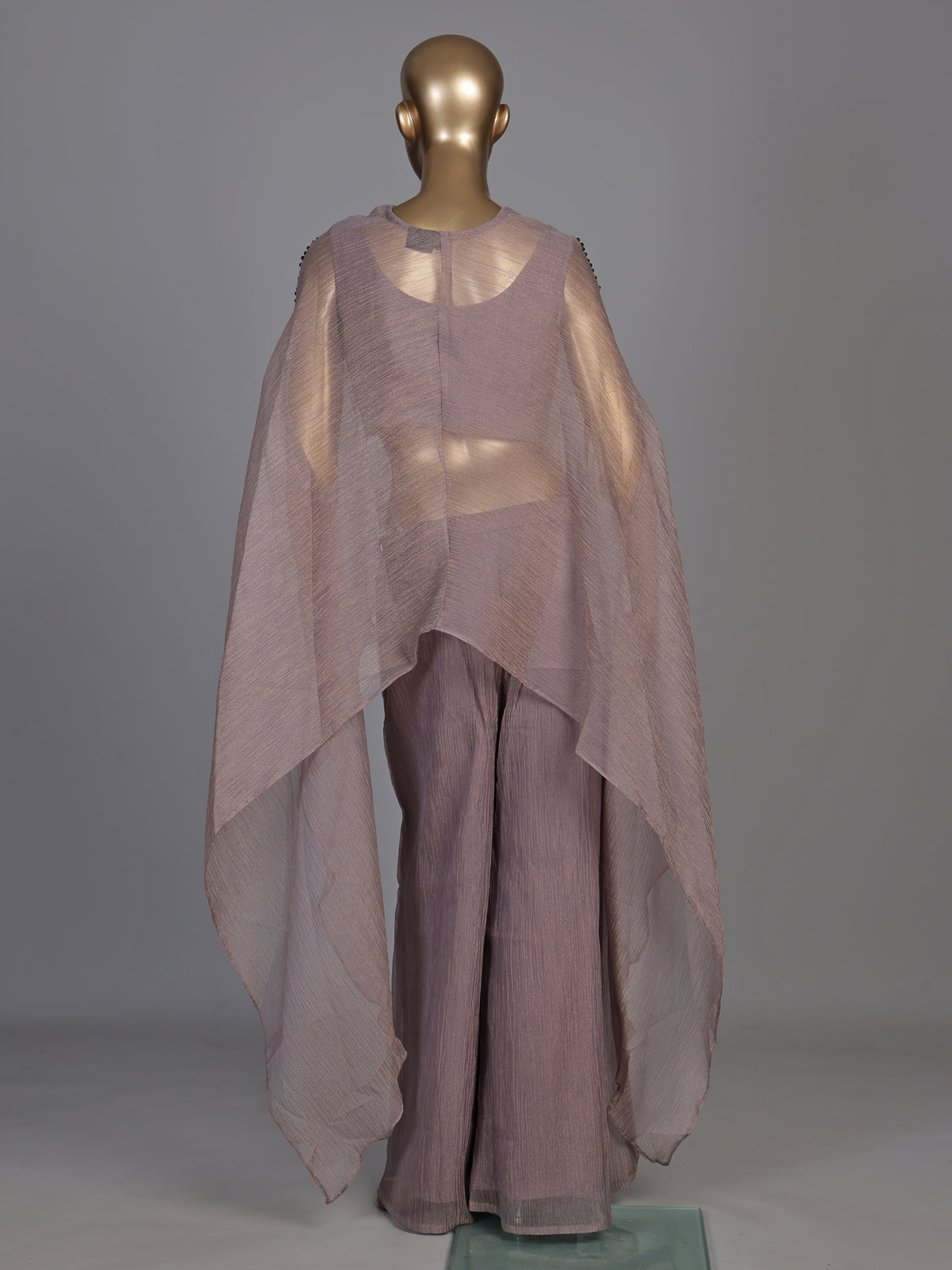 Pastel lavender lurex tissue palazzo suit with embellished yoke