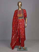 Red pure silk bandhani palazzo suit with zardosi and gota work
