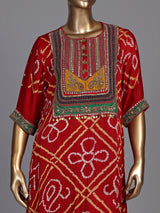 Red pure silk bandhani palazzo suit with zardosi and gota work