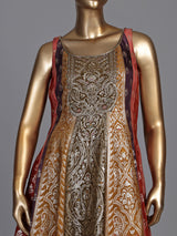 Multicolour banarasi jacquard anarkali suit with palazzo and dupatta