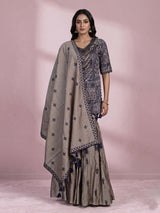 Graceful grey pakistani sharara suit with blue embroidery