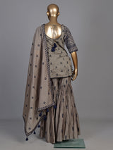 Graceful grey pakistani sharara suit with blue embroidery