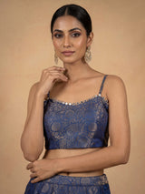 Elegant blue designer palazzo suit with intricate mirror and zardosi work
