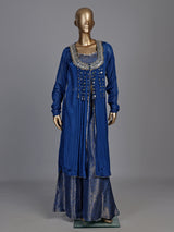 Elegant blue designer palazzo suit with intricate mirror and zardosi work