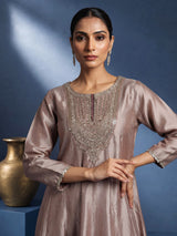 Pastel onion pink silk anarkali suit with intricate zardosi work