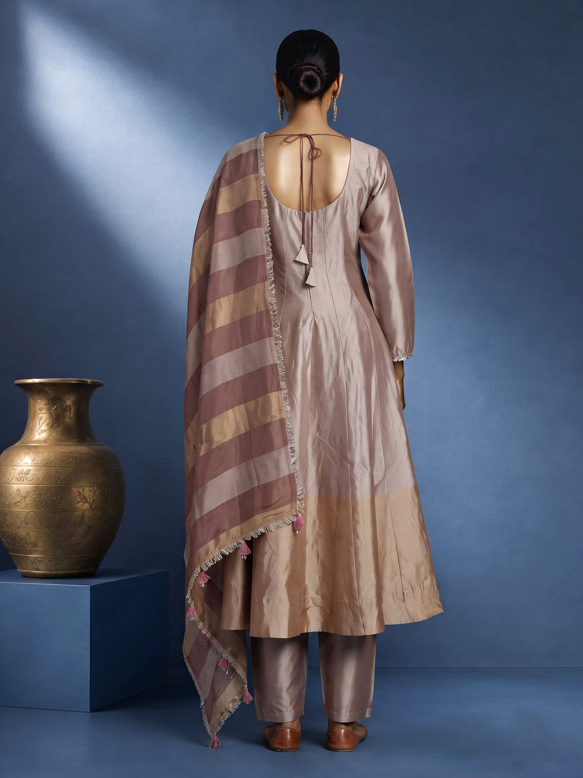 Pastel onion pink silk anarkali suit with intricate zardosi work
