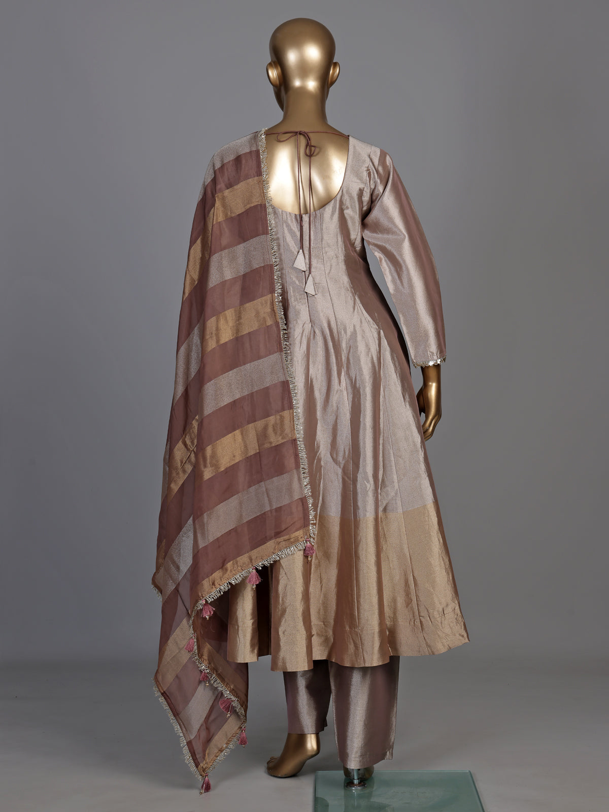 Pastel onion pink silk anarkali suit with intricate zardosi work
