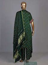Green pure silk bandhani suit with gota and zardosi embellishments