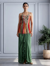 Green brocade silk indo-western suit with embellished top and dupatta