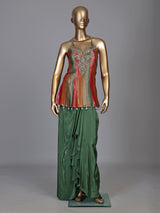 Green brocade silk indo-western suit with embellished top and dupatta