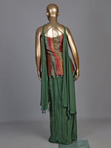 Green brocade silk indo-western suit with embellished top and dupatta
