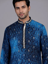 Royal blue bandhani kurta suit with zari embellished borders
