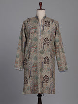 Ash grey silk kurta suit with palace inspired embroidery