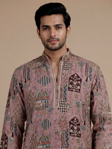 Rose pink silk kurta suit with mughal architectural thread work