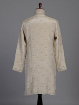 Pale cream dupion silk kurta suit with floral embroidery