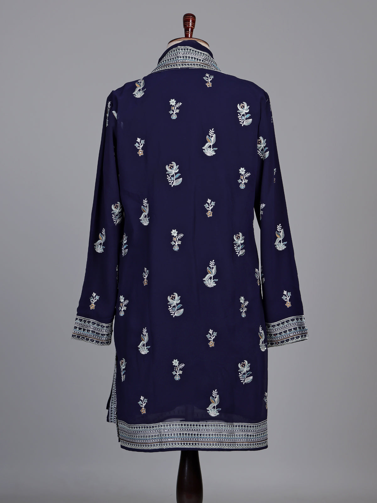 Navy georgette kurta suit with embroidered swan motifs